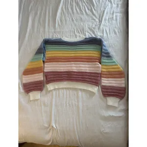 Rainbow Sweater Striped Knit Unity Colorblock Drop Shoulder Nostalgia Pride thumbnail 4