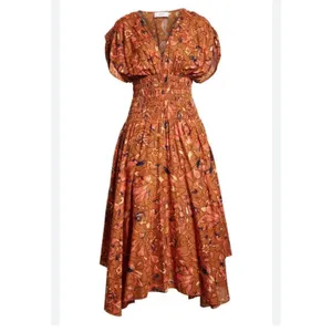 A.L.C.‎ Lucia Floral Smocked Midi Dress Size 6 NWT Burnt Orange thumbnail 7