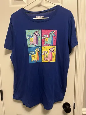 Women's Junior Fortnite Blue Loot Llama Unicorn T-Shirt Tee Shirt 3X thumbnail 1