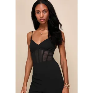 NWT Lulus Sultry Strut Black Mesh Bustier Sleeveless Wide-Leg Jumpsuit Size XS thumbnail 8