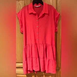 ZARA Jeweled‎ Button Ruffle Tiered Drop Waist Orange Mini Dress Size Medium thumbnail 2