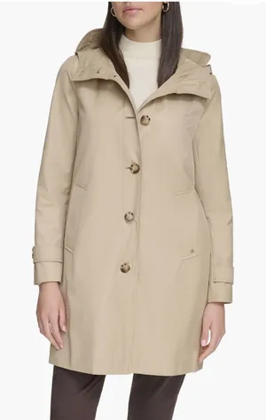 Calvin Klein Water Resistant A-Line Trench Coat Tan Size Small Hooded thumbnail 1