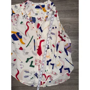 Maeve Anthropologie Blouse Size 2 Winter Gear Novelty Print Ruffle White Multi thumbnail 7