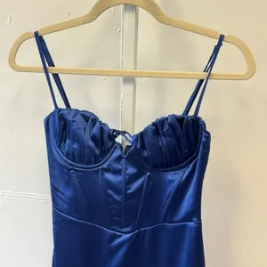 NWT Hello Molly Blue Satin Corset Mini Dress Pleated Bust Bodycon Size XS US 2 thumbnail 3