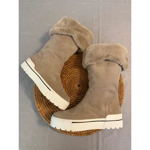 J/Slides NYC Taupe Suede Faux Fur Trim Platform Boots Womens‎ 7 thumbnail 6