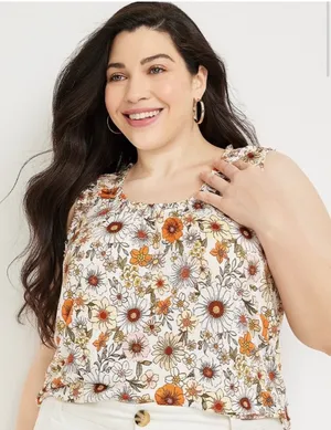 Maurices Floral Ruffle Trim Tank •Large thumbnail 1