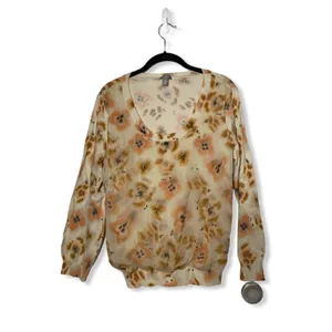 J. Jill Watercolor Floral Silk Overlay Sweater | Size L thumbnail 2