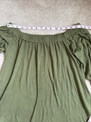 Abercrombie & Fitch Olive Green Off The Shoulder Blouse. Size Small thumbnail 3