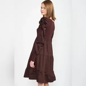 En Saison Lucille Mixed Media Relaxed Fit Midi Dress in Dark Brown Bump Friendly thumbnail 5