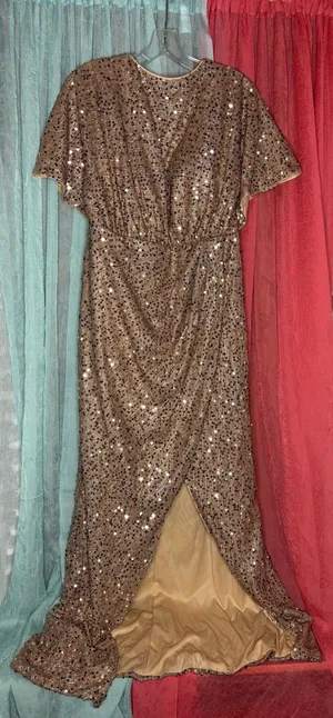 Gold Sequin Draped Prom Gown Size undefined thumbnail 1