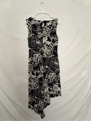 Mary L Couture Women Black Ivory Floral Asymmetric Hem Midi Dress Sz 10(A853) thumbnail 7