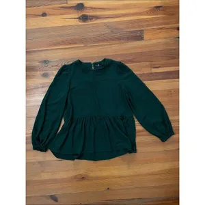 Tuckernuck Pomander Place Carlotta Hunter Green Peplum Top Large Long Sleeves thumbnail 3
