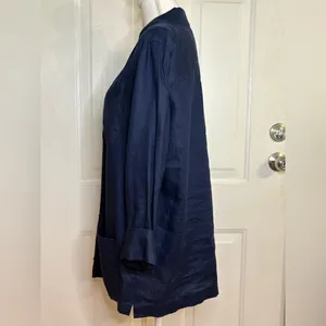 Lauren Ralph Lauren Linen Shacket Womens Blue Front Button Pockets size L thumbnail 4