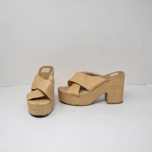 Dolce Vita Eliana Woven Platform Open Toe Slip On Sandals Shoes Beige Raffia 8 thumbnail 1