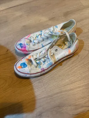 Converse White Low Top Sneakers with Bright Paint Splatter size 10 thumbnail 3