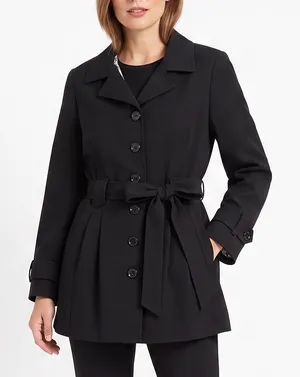 Notations Jacket Womens 2X Belted Trench Coat Black Button Front Excellent thumbnail 1