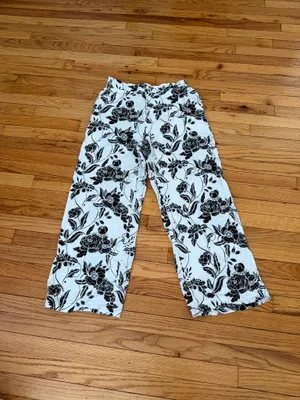 Marc New York Linen Buttons Black & White Floral Wide-Leg Pants Sz M coastal thumbnail 3