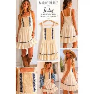 NWOT Band of the Free Indus Embroidered Boho Ruffled Tiered Dress, S thumbnail 2