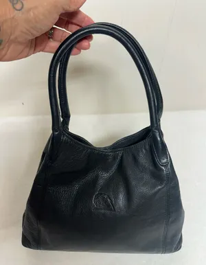 Black Hobo Leather Shoulder Bag with Double Handles thumbnail 1
