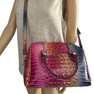 Vegan Leather Rainbow Multicolor Purple Crocodile Embossed Crossbody Satchel Bag thumbnail 2
