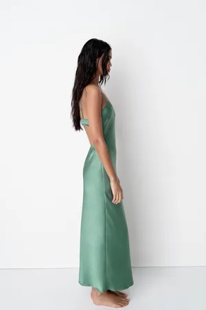 Zara Dress wedding emerald green Slip Midi Satin Effect Maxi Coctail Party thumbnail 15