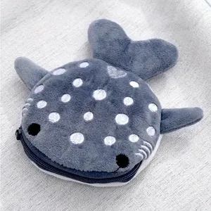 Plush Whale Shark coin purse Gray Polka dot mouth wallet NEW thumbnail 2