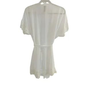 In Bloom by Jonquil white sheer lace chiffon kimono robe sz. L thumbnail 2