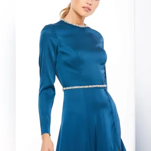 Ieena for Mac Duggal Sapphire Long Sleeve Jewel Trimmed Charmeuse Gown- NWT‎ thumbnail 2