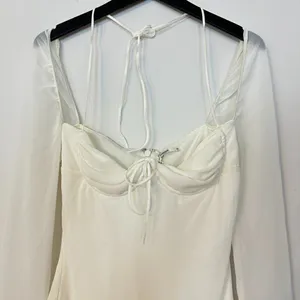 HOUSE OF CB Babydoll Halter Long Sleeve Minidress in Ivory Size X-Small thumbnail 5