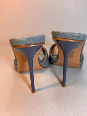 Pretty Little Thing Denim Heel Mule Sandals casual classic summer party style thumbnail 6