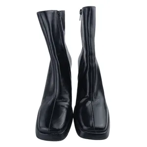 Steve Madden Freya Women's Black Leather Square Toe Zipper Heeled Boots Size 8M thumbnail 2