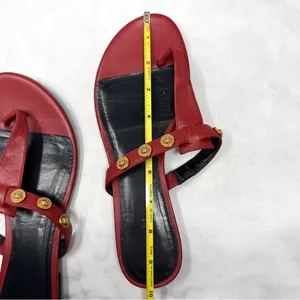 VERSACE Medusa Logo Studded Leather Thong Slide Flat Sandal Shoes Red Gold 38 thumbnail 12