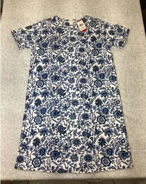 Vera Bradley Womens Blue White Floral Damask Cotton T-Shirt Dress Medium 1961676 thumbnail 1