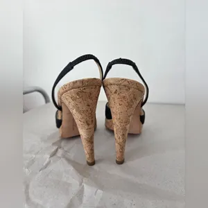 Oscar De La Renta Canvas Stilletto Heels Black Cork Designer Career Office EU 39 thumbnail 5