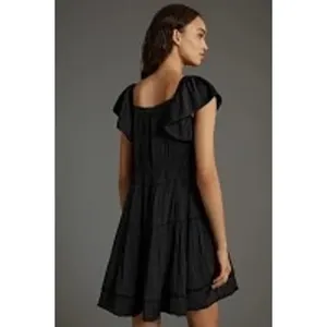 Anthropologie NWT Black Flutter Sleeve Square Neck Smocked Mini Dress Size‎ M thumbnail 2