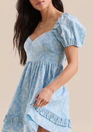 Altar’d State Blue Floral Smocked Babydoll Mini Dress XL Cottagecore Dainty thumbnail 1