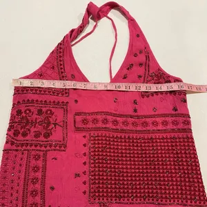 Free People Pink Embroidered Halter Mini Dress XS Boho Y2K Festival thumbnail 7