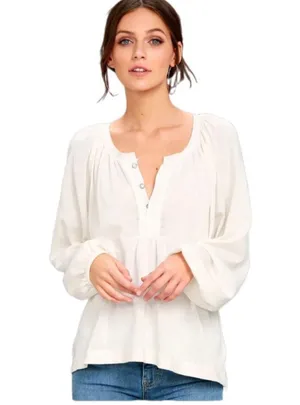 We the free Acadia white semi sheer long sleeve Henley top large thumbnail 1