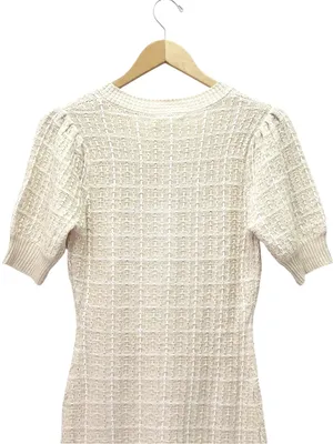 Mable x Petal + Pup Paige Mini Dress M Light Taupe Textured Knit Puff Sleeve thumbnail 6