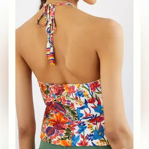 Farm Rio for Anthropologie women’s small floral spliced halter blouse thumbnail 4
