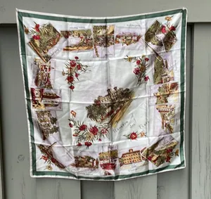 Italian Riviera Inspired Scarf 26x26 Square Cream Green Gold Red Pallet VINTAGE thumbnail 2