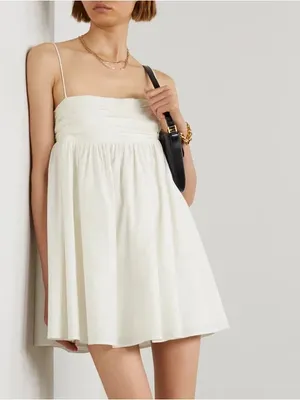 Reformation Catarina Dress White Ruched Babydoll Mini thumbnail 4