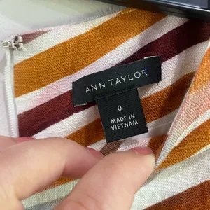 Ann Taylor Linen Blend‎ Midi Zebra Stripe Mock Neck Flare Dress Size 0 thumbnail 10