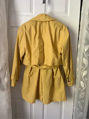 Gallery Mustard Double-Breasted cotton Trench Coat Belted tiny point stain sz XS thumbnail 11