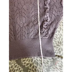 Pointelle Ruffle Knit Sweater Large Purple Boho Chic Coquette Romantic Feminine thumbnail 5