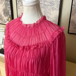 ULLA JOHNSON Emmeline Dress Mini Tiered 100% Silk In‎ Fuchsia Size 10 thumbnail 4