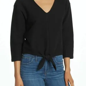 Madewell Texture & Thread Long Sleeve Tie-front Black Top thumbnail 3