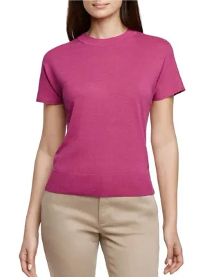 NWT Banana Republic Women's Size S Short Sleeve Pink Sweater Top Linen & Rayon thumbnail 1
