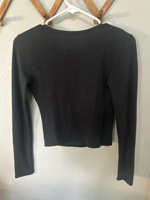 Aerie cropped wrap sweater charcoal thumbnail 2