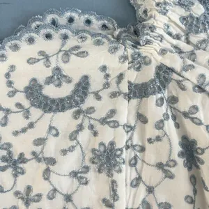 LoveShackFancy Melina Broderie‎ Anglaise Blue Eyelet White Puff Sleeve Crop Top thumbnail 5